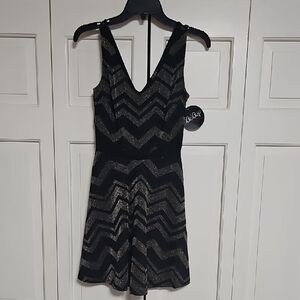 BeBop Black and Gold Zigzag Mini Dress